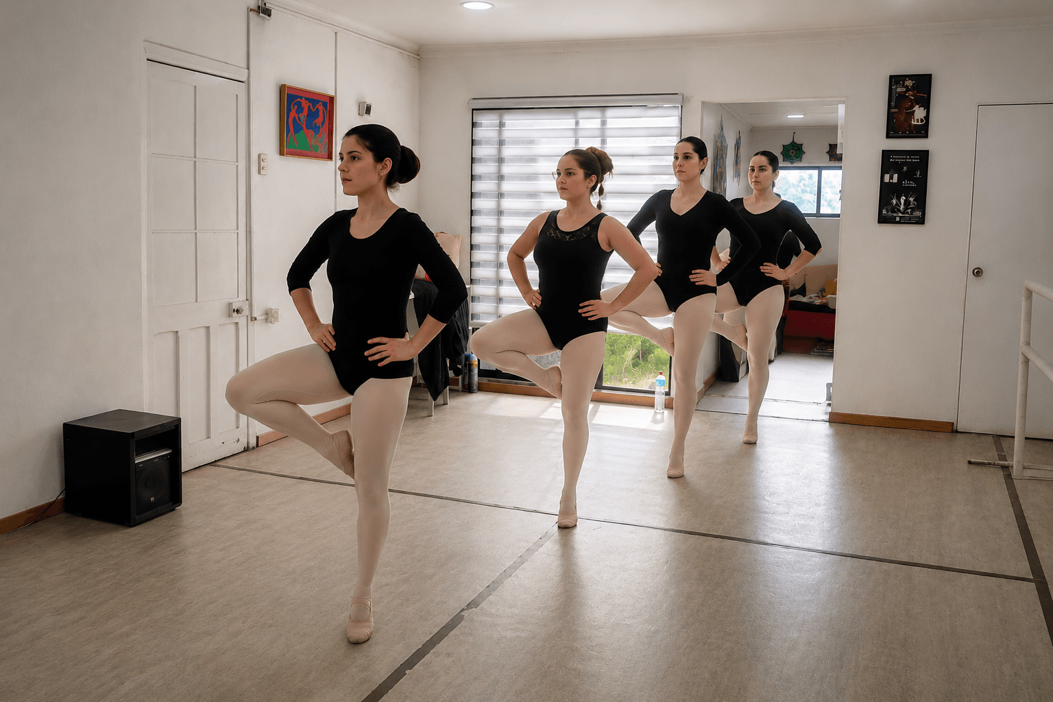 Bailarinas adultas en clase de ballet